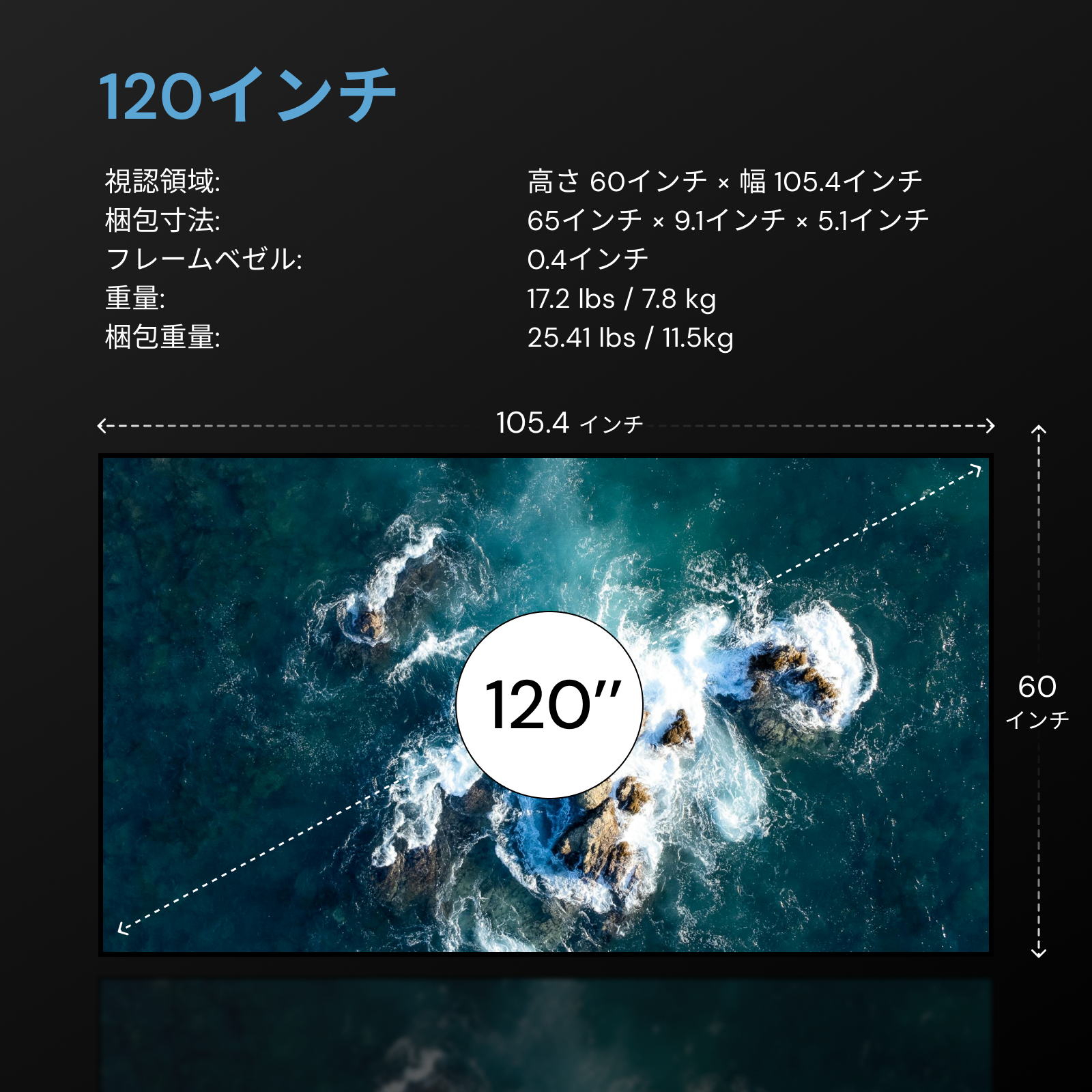 100/120インチ-固定フレーム式マットホワイトスクリーン